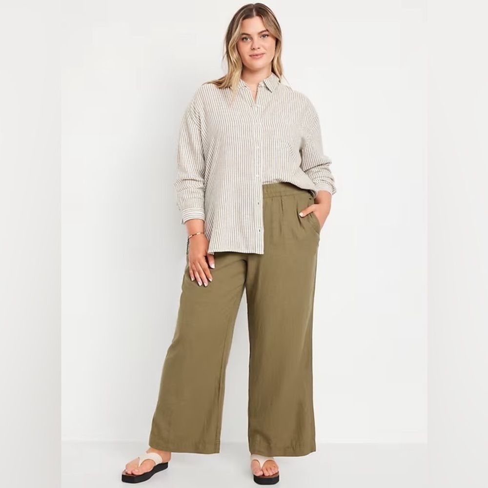 NEW! Old Navy Kombu Green High-Waisted Linen-Blend Wide-Leg Pants -#683290 🩷🪕 - Picture 6 of 8